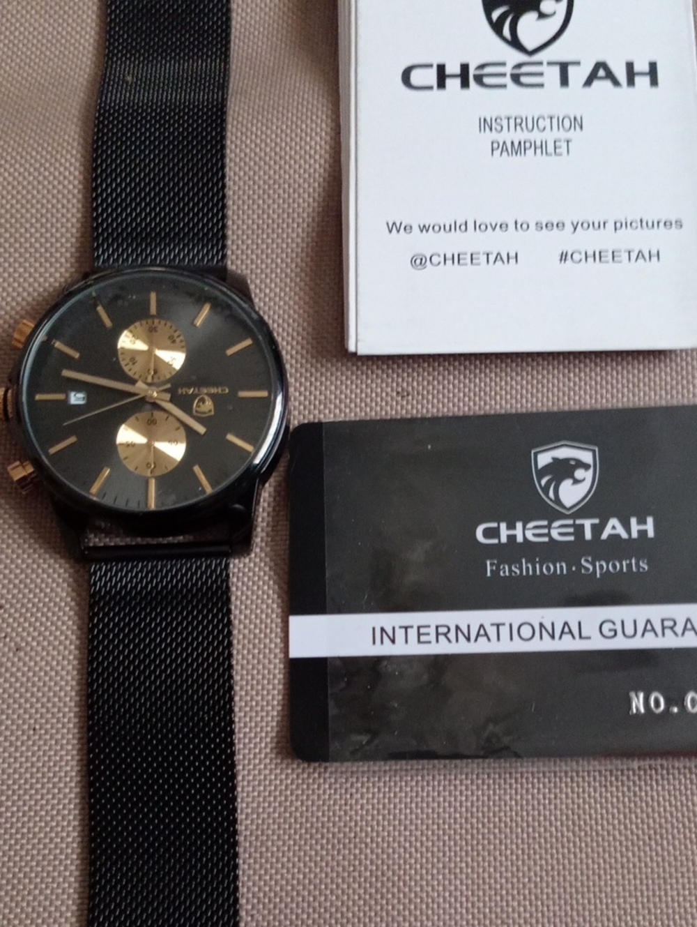 Men’s Black Mesh Watch with Gold Subdials